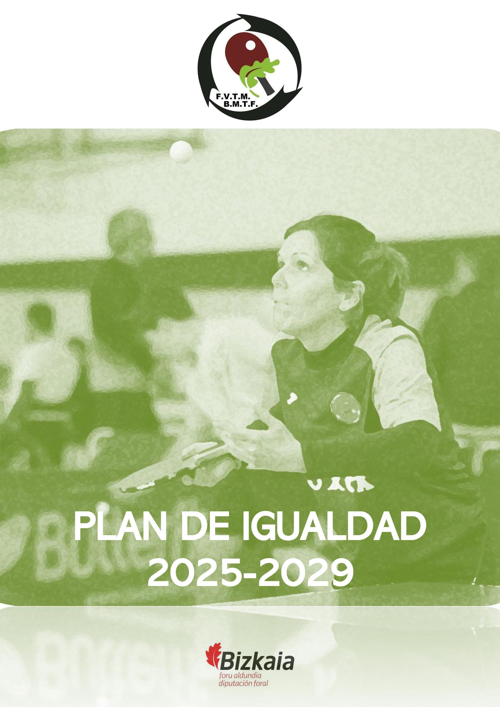 Portada del Plan de Igualdad 2025-2029 de la Federación Bizkaina de Tenis de Mesa